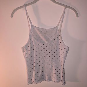 Woman’s (xs) white, floral print, lettuce trim, tank top